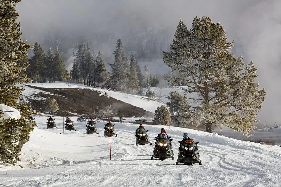 Snowmobiling, Skiing, and Snowshoeing in Winter, Wyoming