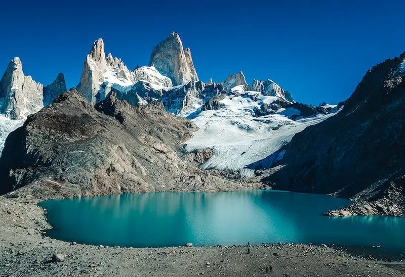 Fitz Roy with a lake in the background