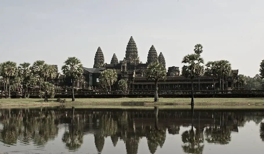 Angkor Wat with a body of water