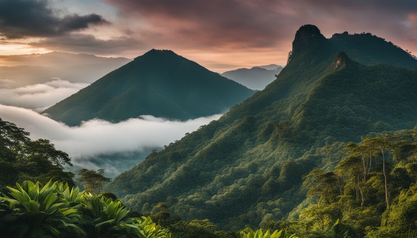 A stunning photo of the mountains in El Salvador with diverse people.
