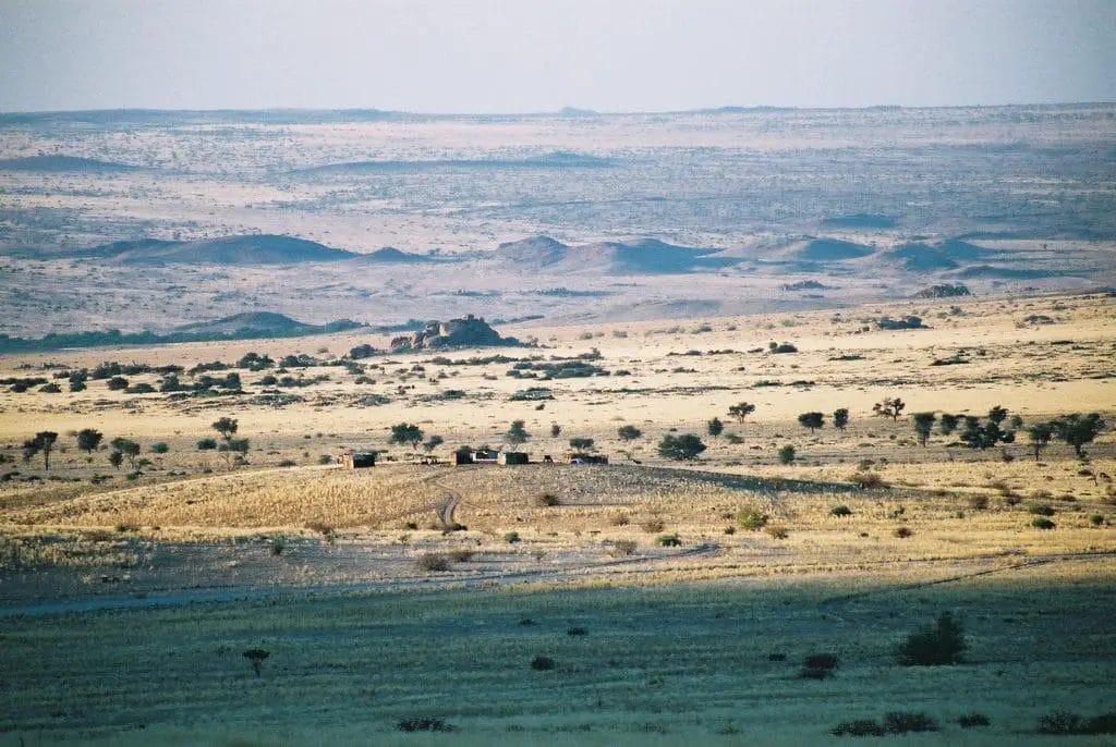 a landscape with a flat plain in Namibia