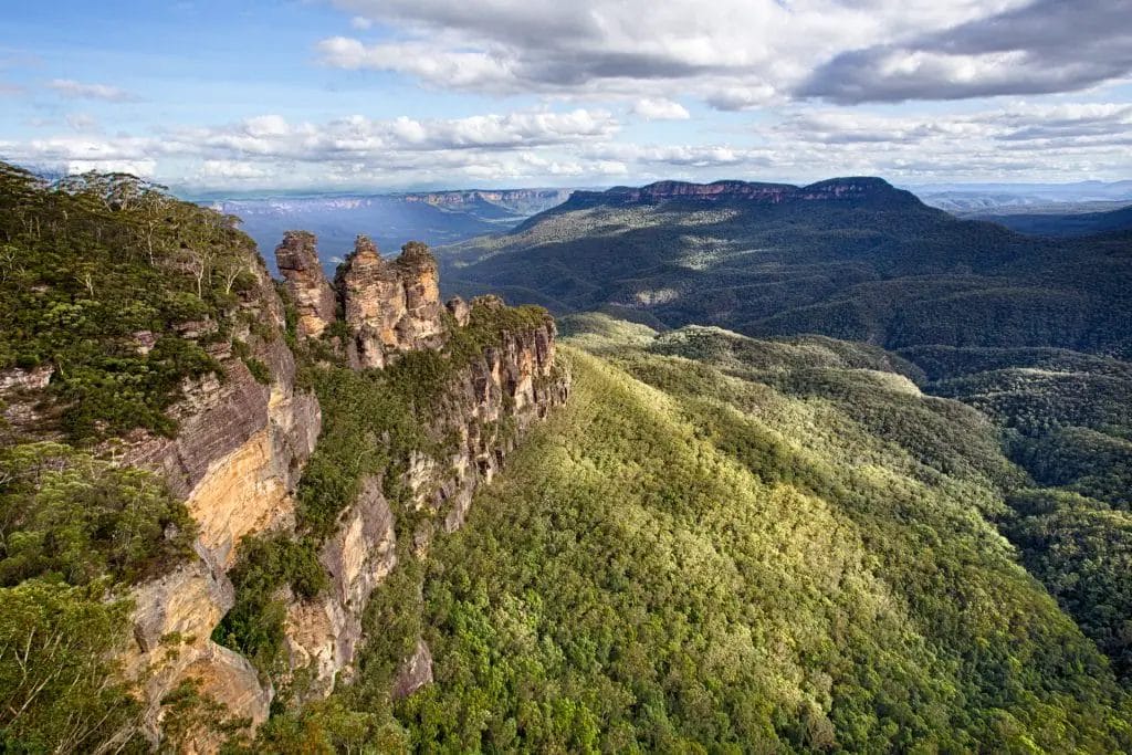a mountain with trees and blue sky in Blue Mountains, New South Wales