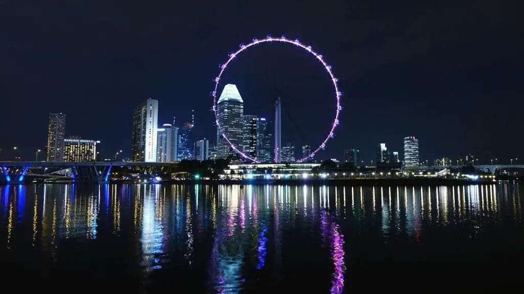 Singapore Ferris Wheel At Night