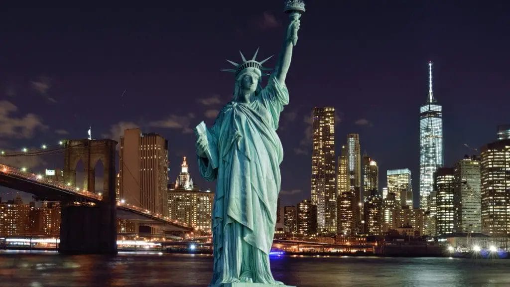 Statue Of Liberty With Manhattan Skyline